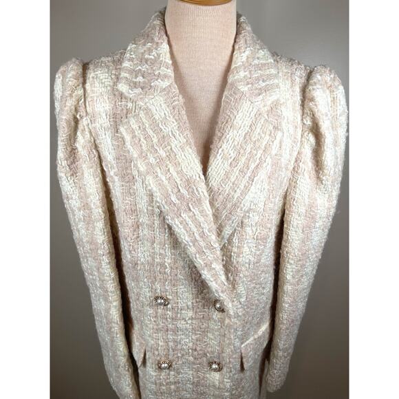LoveShackFancy Asryn Tweed Double Breasted Winter White Long Coat Size XL - Picture 5 of 9